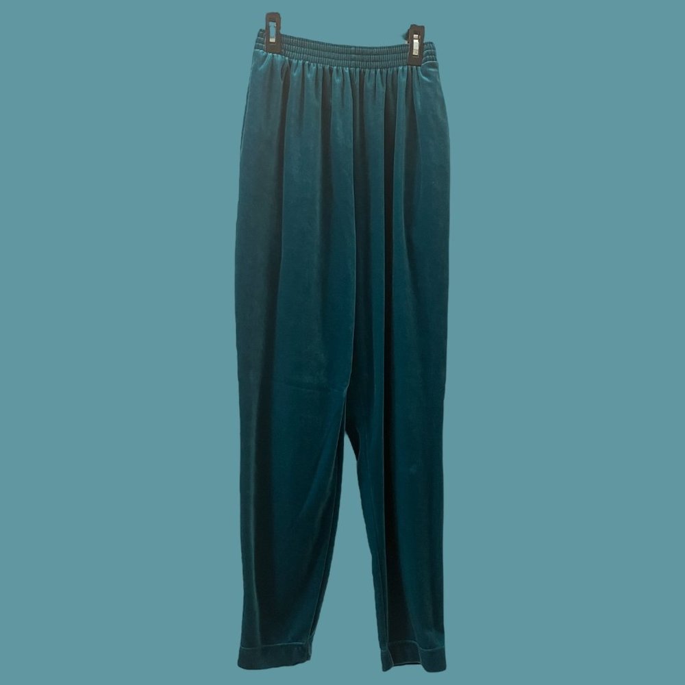 VTG 90s Diane Von Furstenberg Color Authority Velvet Pants -- Teal Velvet - Sz S
